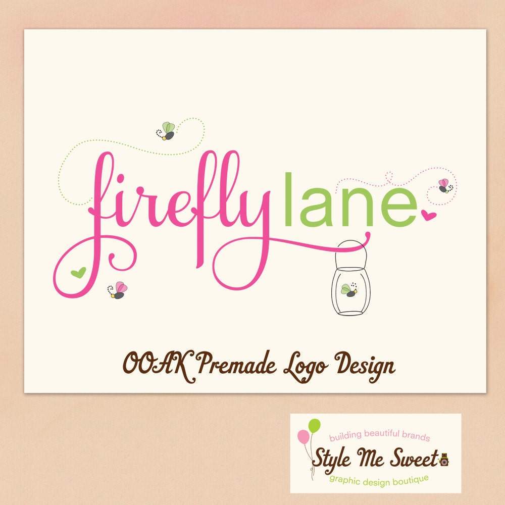 Logo Design Premade OOAK -Fireflies and A Mason Jar Hand Drawn Small Business Photography Photographer Logo Never Resold