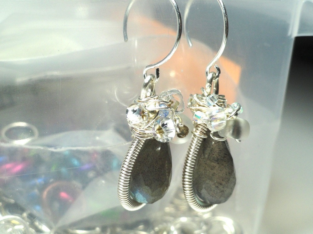 Stunning Labradorite Coil Wrapped Earrings