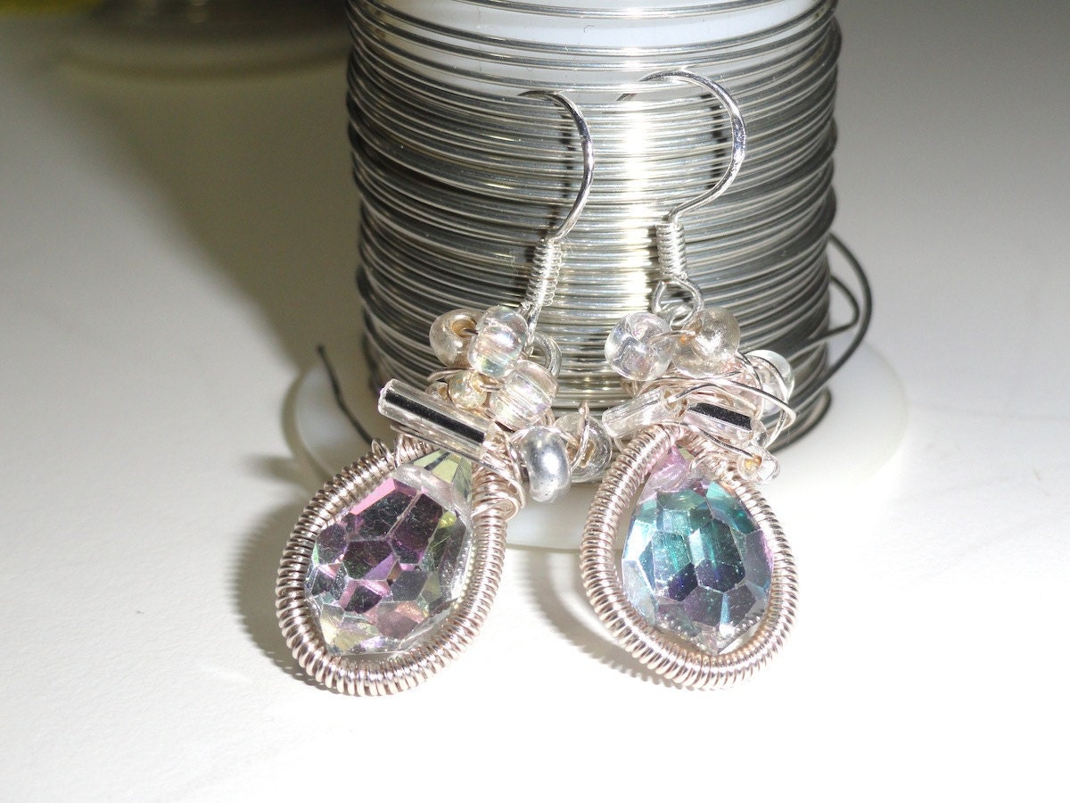 Color Changing Crystal Earrings in Coiled Silver Frame