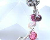 Raspberry Ripple Lampwork Bead Wire Wrapped Bracelet