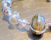 Moondust  Green Gold and Silver Lampwork Bead Wire Wrapped Bracelet