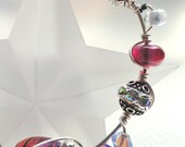 Fuchsia Pink & Purple Violet Easter Flower Bracelet Wire Wrapped Silver