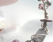 Storm Gray & Pink Pinstripped Lampwork Bead Wire Wrapped SS Bracelet