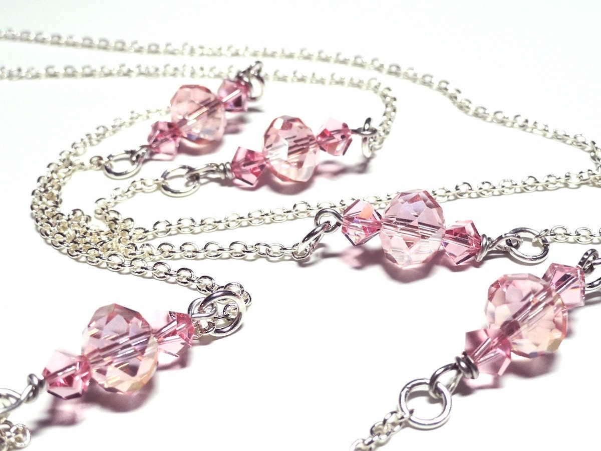Blush Pink & Peach Swarovski Crystal Long Necklace