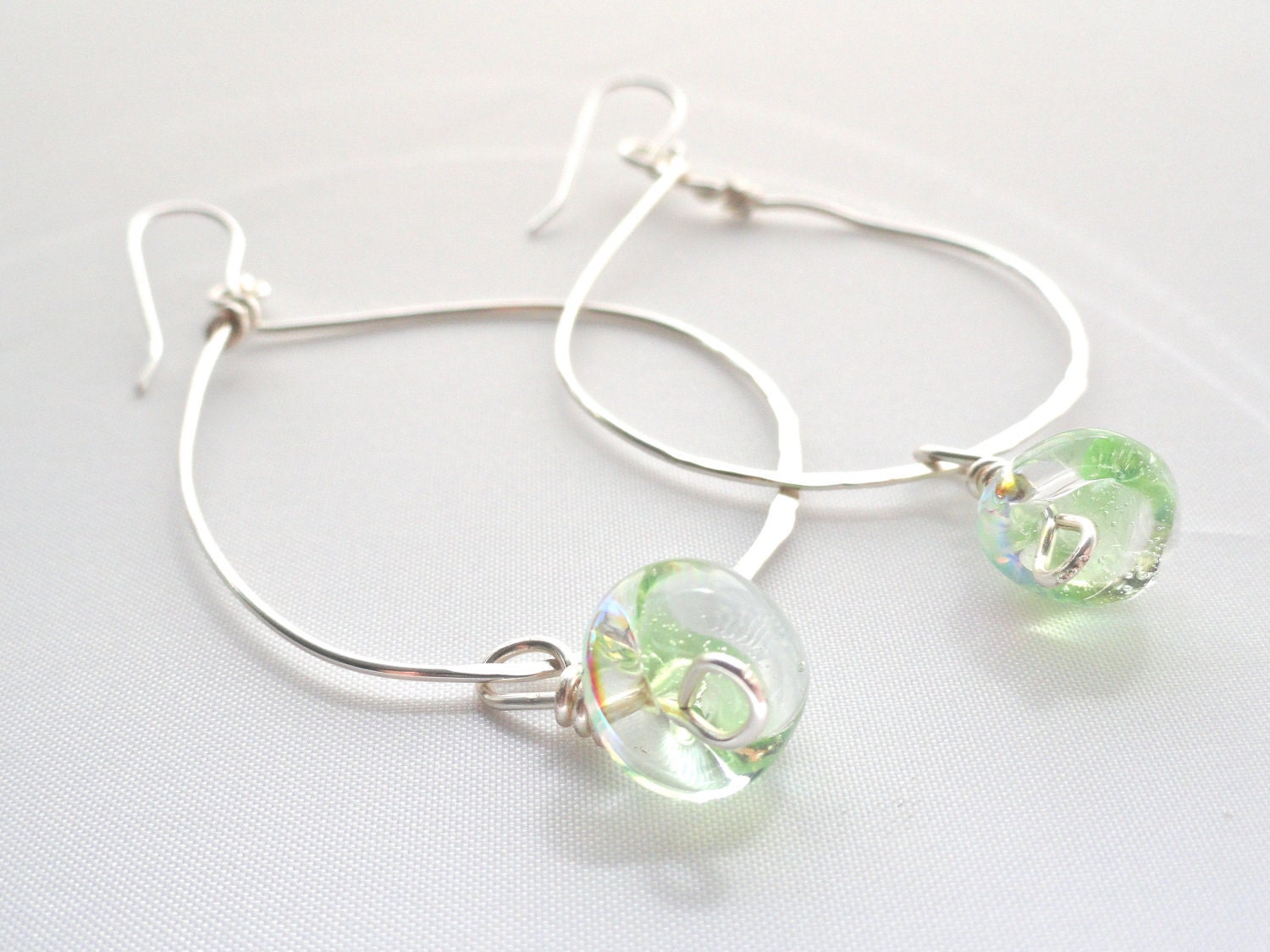 Lime Green Czech Crystal Loopy Hoops