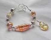 Rose Gold Dawn Lampwork Bead Wire Wrapped Sterling Silver Bracelet