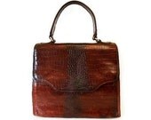Vintage BRAHMIN Crocodile Leather Handbag Purse Whisky Brown Gold Hardware