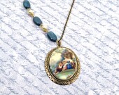 Victorian Garden Necklace and Pendant in Teal and Yellow - Garden of Dreams