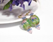 Flower Garden Earrings in Periwinkle, Pink, and Green - Le Jardin du Printemps