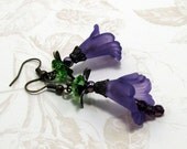 Frilled Purple and Green Flower Earrings - Violet Fields