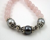 Rose Quartz and Grey Faux Pearl Necklace - Rose for Phoebe