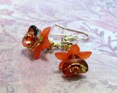Orange w Gold Flower Earrings Vintage Inspired - Orange Blossom Special