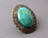 Gemstone Statement Ring with Green Heliotrope Bloodstone
