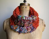 Bohemian knit cowl Orange. Teal. Purple.