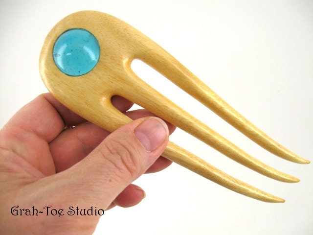 Satin Wood Hair Fork  Lost our Marbles Cyclops Handmade Grahtoetsudio Hair forks