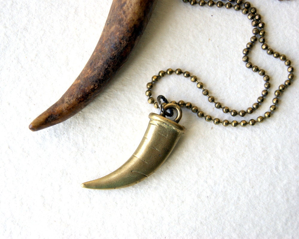 Memorial Day Sale 10% off Brass Claw Necklace brass claw with antiqued brass ball chain tribal fashion Father's Day