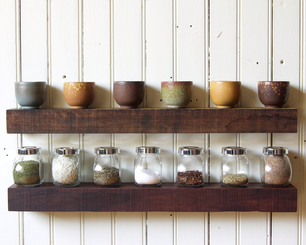 Reclaimed Wood Floating Shelves // Set of 2 Medium // Rustic Tropical Hardwood // In Stock