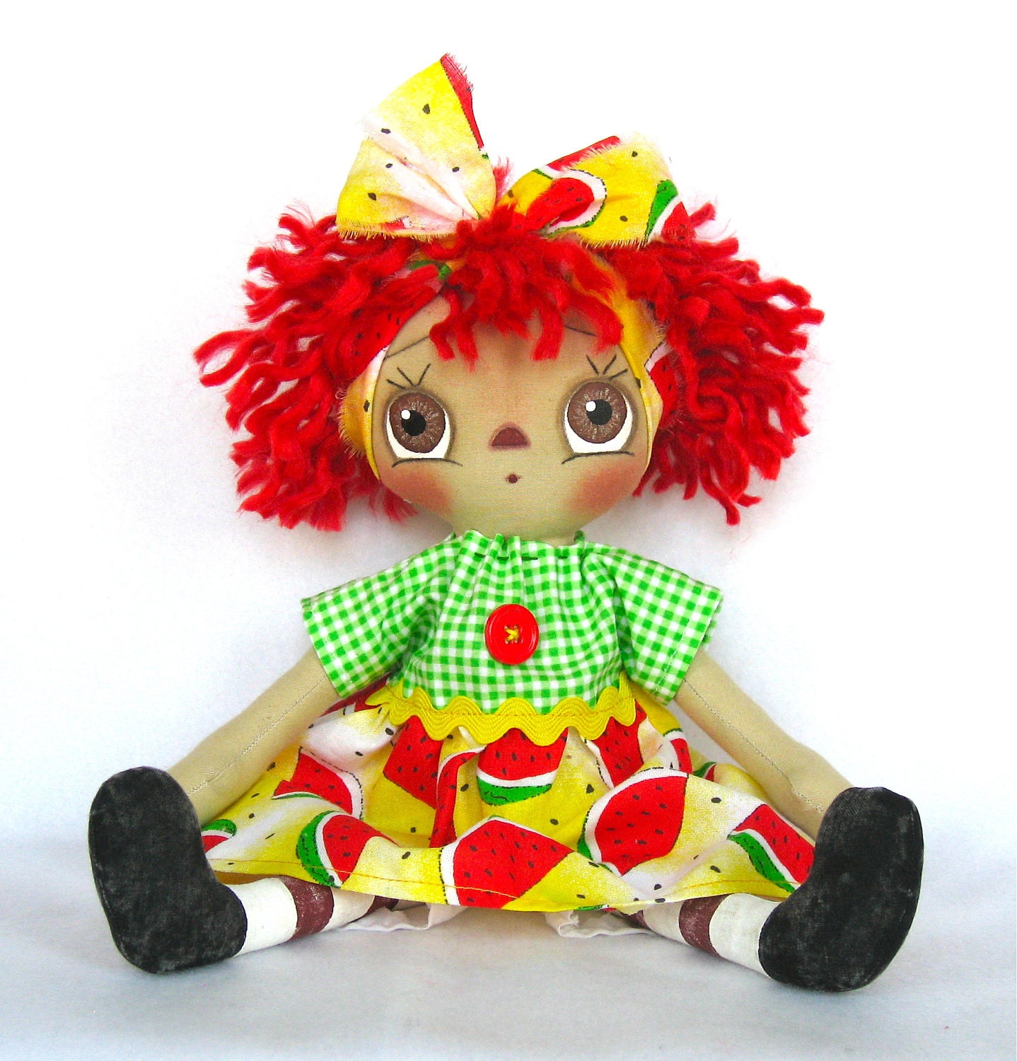 Primitive Raggedy Ann Doll-Red and Yellow - cottoncandydolls