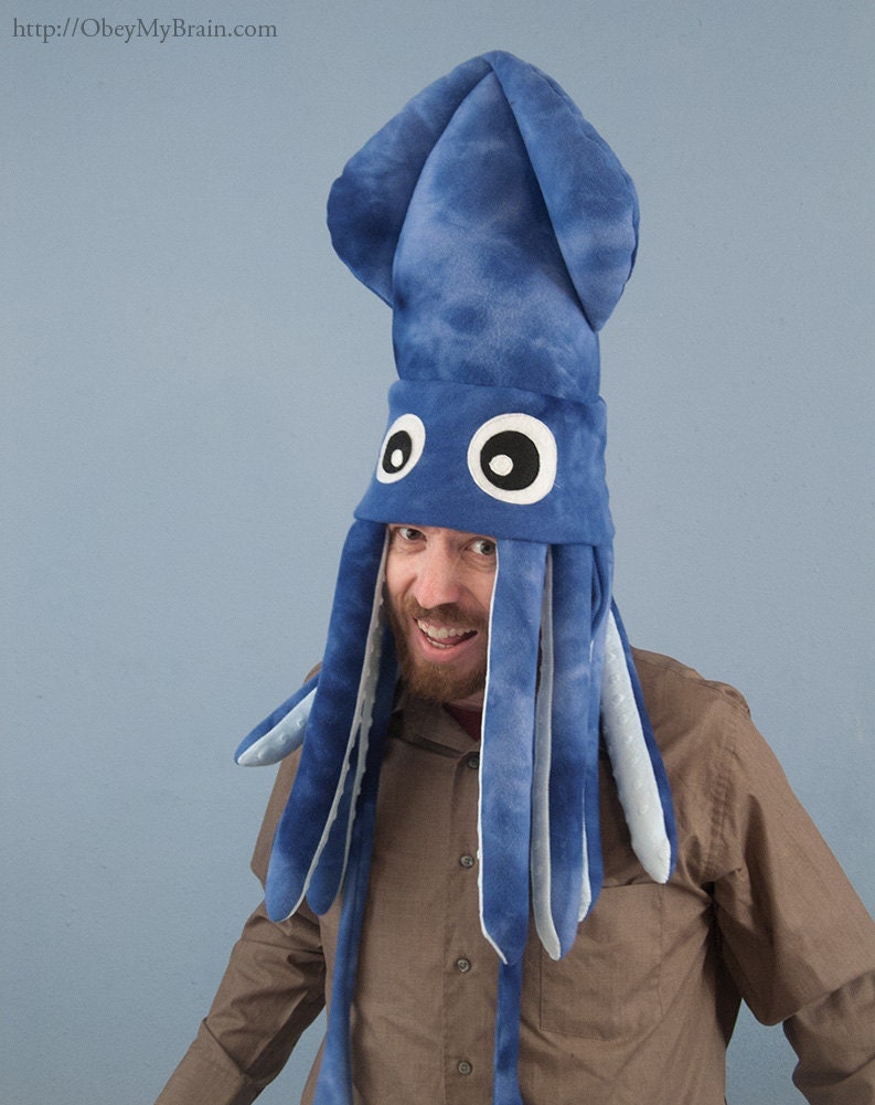 Fleece Squid Hat - Large Blue Tie-Dye Plush
