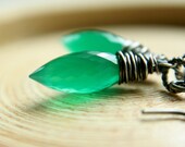 Gemstone Earrings - Green Onyx, Sterling Silver, Oxidized Silver,  Wire Jewelry, Gemstone Jewelry