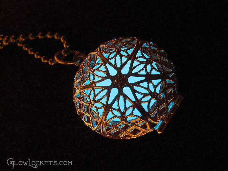 Aqua Mystic Glow Locket Silver Plated Filigree