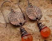 TREE OF LIFE - Carnelian - Handmade Etched Copper, Sterling Silver, Faceted Carnelian