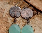 TREE OF LIFE - Blue Opal - Handmade Etched Copper, Sterling Silver, Faceted Blue Opal