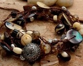 TIBET - Handmade Crochet Wrap Bracelet-Necklace with Ornate Silver Button