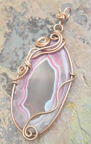 Rose Cove, Handcut Agate Slice, and Copper Pendant, ThePurpleLilyDesigns