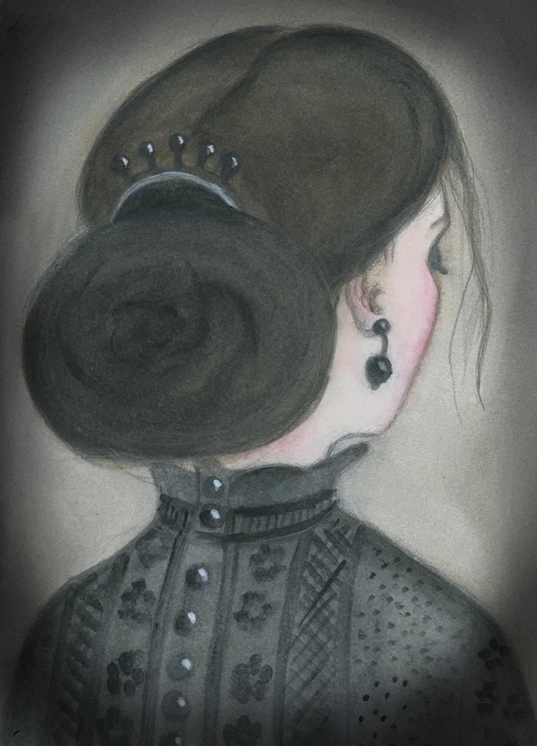 In Mourning Lace - A Victorian Watercolor Portrait Print (5x7)
