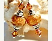 30% CEARANCe SALe and FREe SHIPPING fall autumn Handmade Lampwork Earrings PE039 copper beige european style beads