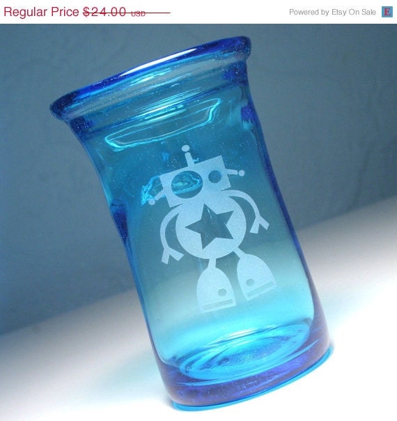 CLEARANCE 1 Aqua Robot Tumbler - Recycled Highball Glass