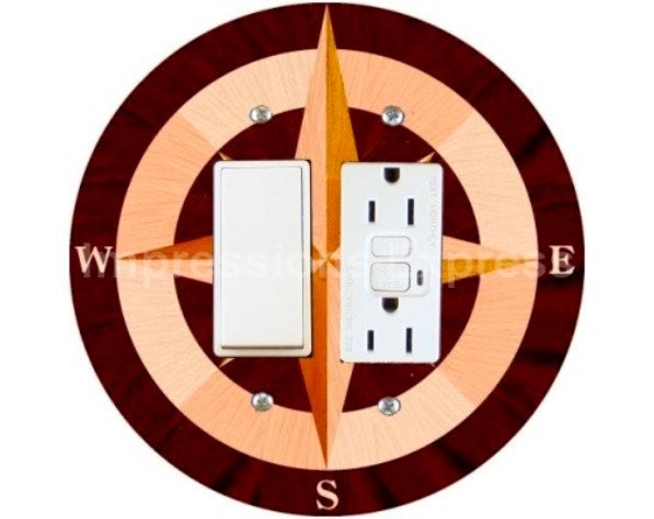 Nautical Compass Double Rocker Switch and GFI Outlet Plate Cover