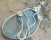 Tranquil Waters, Handcut Agate Slice, and Sterling Silver filled Pendant, ThePurpleLilyDesigns