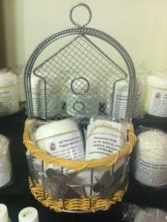 Peppermint Basket with a Goat's Milk Body Butter and  2 Glycerine 2 oz Soaps.