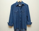 snap it...vintage 80s deadstock pearly snap button denim WRANGLER shirt - small, medium 15 1/2 X 33