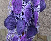 Lavender violet purple flowers. Handmade felted wrap shawl capelet