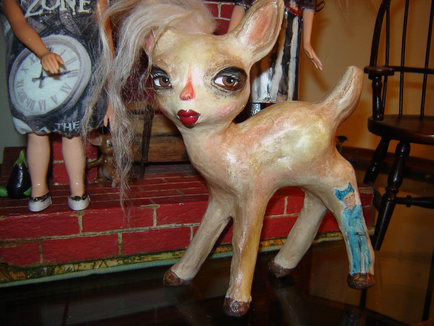 Deer Doll Folk art paper clay doll