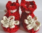 Red Baby Christmas Booties with Flowers