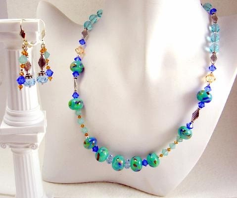 Titled Calla Paradiso Lampwork Necklace and Earrings Set