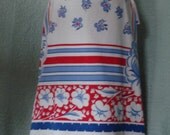 SALE Bright Flower Skirt in Red and Blue, Vintage Tablecloth, Size 14