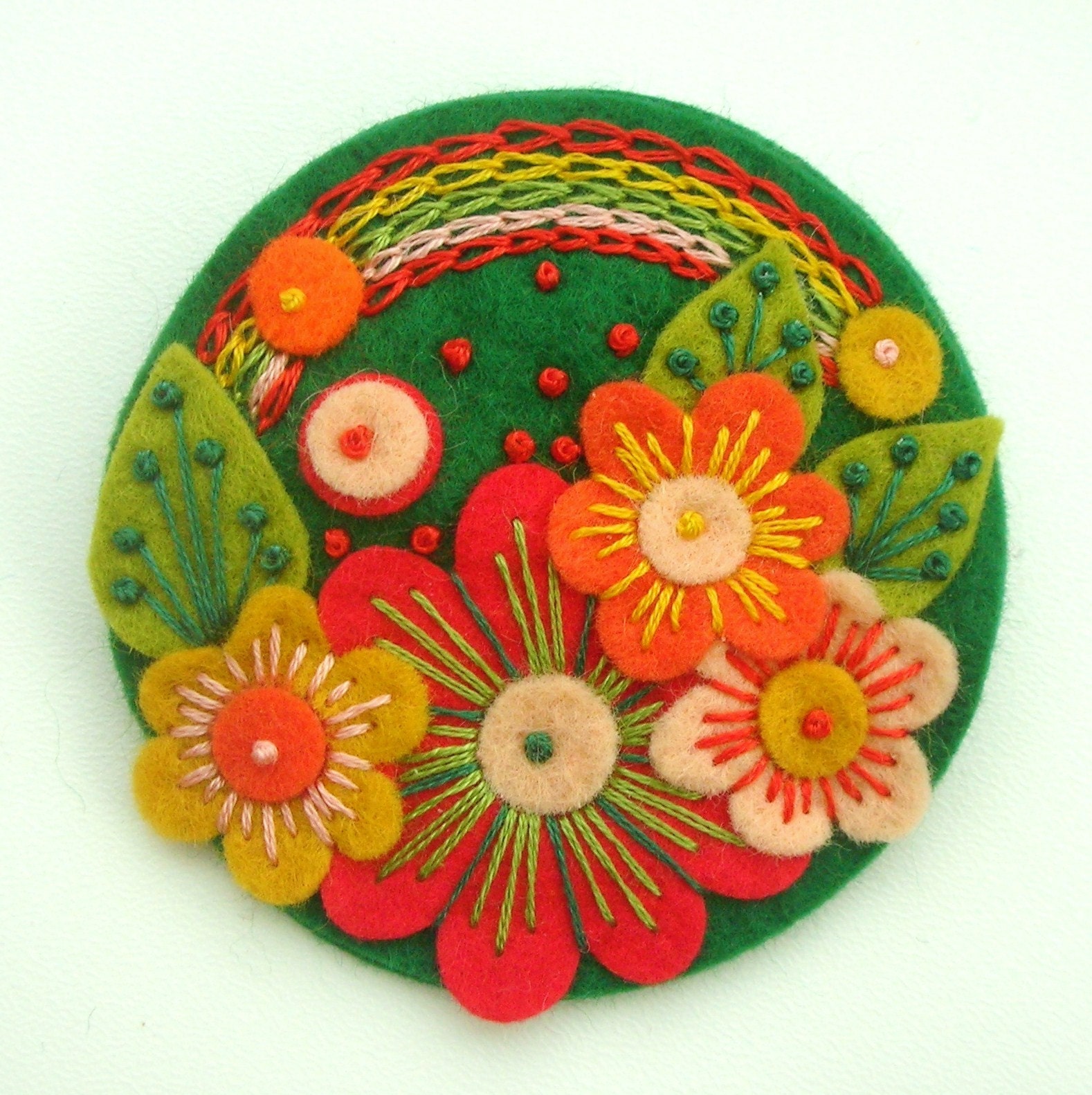 OVER THE RAINBOW FELT BROOCH WITH FREEFORM EMBROIDERY