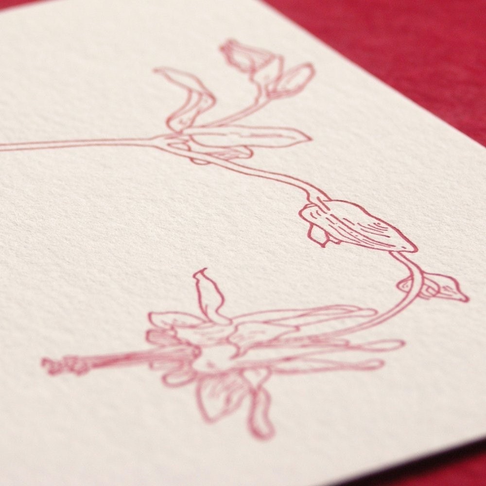 Columbine - Letterpress Wedding Invitation - red/cocoa on pearl