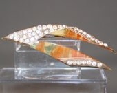 Faux Tortoise-Shell Bakelite and Rhnestone Brooch