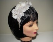 Bridal Floral Headband Veil Ivory White