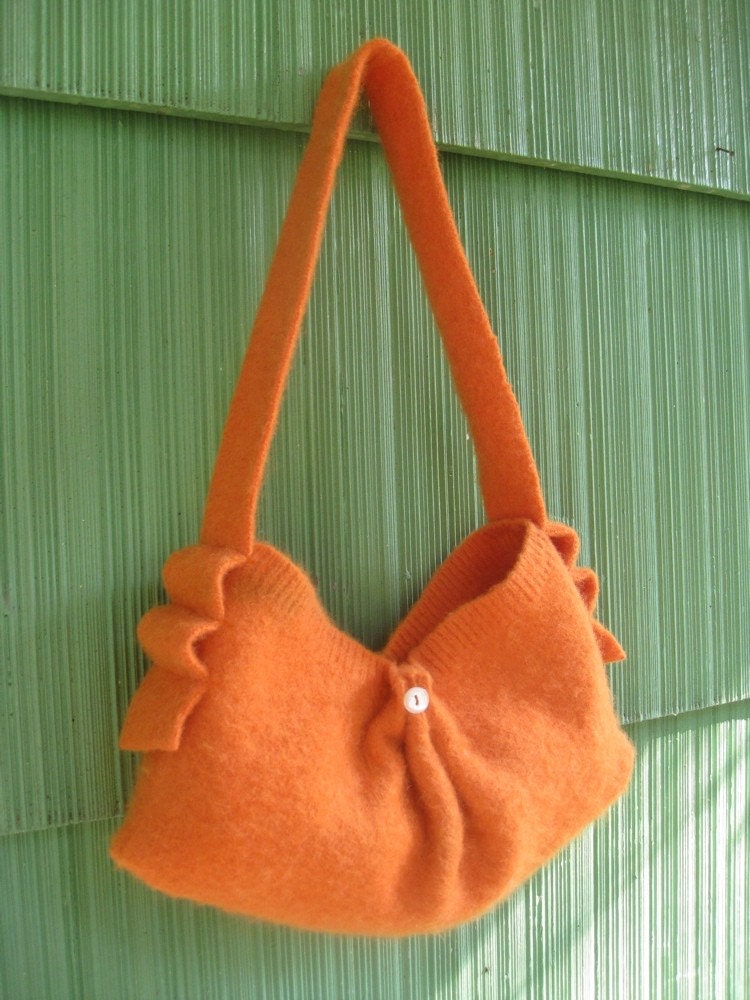 Orange purse -- upcycled wool