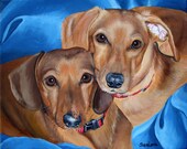 11x14 Hand Painted Commissioned Pet Portrait Painting TWO Pets any Animals Dog Cat or Horse
