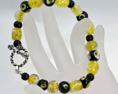Handmade Yellow and Black Lampwork Bead Bracelet