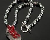 New Lower Price Handmade Black and Gray Fluorite Leaf Necklace