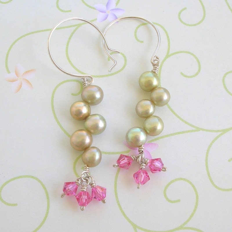 Pearlescent Staircase Earrings Pink and Green